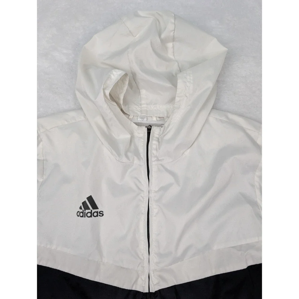 Adidas Three Stripe Hooded Track Jacket Men's L Black/White Full Zip Windbreaker